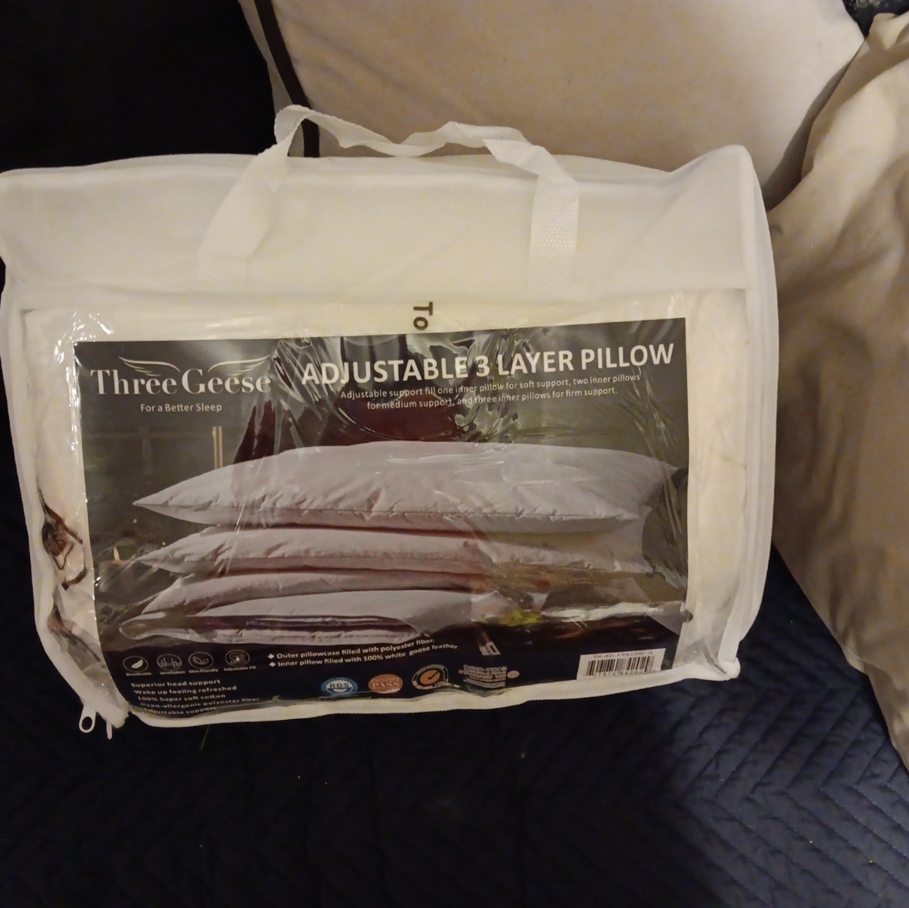 Three Geese White Skin Friendly Adjustable 3 Layer Goose Feather Pillow